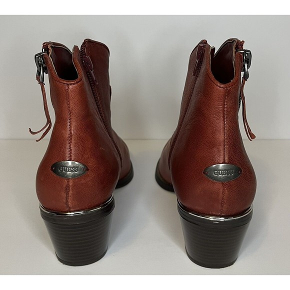 Guess WomenNalony Dark Red Western Booties 9.5 Medium Mid Block Heel Pre owned. - Picture 5 of 12